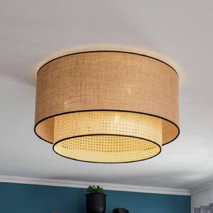 Duolla Boho mennyezeti lámpa, barna/fa/fekete, 60 cm átmérőjű, textil/rattan, dimmelhető, Világos fa, Nappali / Étkező, Textil / szövet / selyem, Vidéki otthon / Rusztikus