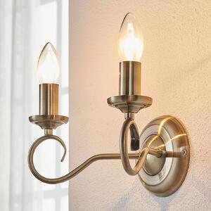 Lindby fali lámpa Marnia, antik sárgaréz, 2-lámpás, 27 cm, E14, dimmelhető, Bronz / antik sárgaréz, Nappali / Étkező, fém, Antik