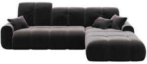 Sötétszürke bársony sarok összecsukható négyüléses kanapé DEVICHY Tous, jobb 290 cm