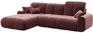 DEVICHY Tous rózsaszín bársony sarok kihajtható négyszemélyes kanapé, bal 290 cm