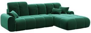 Sötétzöld bársony sarok összecsukható négyüléses kanapé DEVICHY Tous, jobb 290 cm