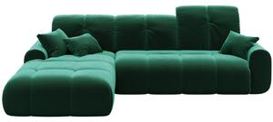Sötétzöld bársony összecsukható négyüléses kanapé DEVICHY Tous, bal 290 cm