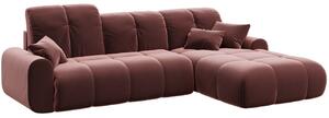 DEVICHY Tous rózsaszín bársony sarok kihajtható négyszemélyes kanapé, jobb 290 cm