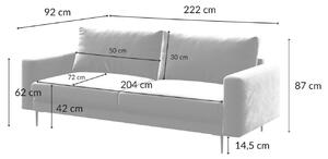 Sötétszürke bársony háromszemélyes kanapé DEVICHY Levie 222 cm