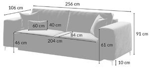 DEVICHY Rothe sötétkék bársony háromszemélyes kanapéágy 256 cm
