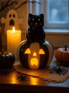 Sinsay - LED kerámia asztali lámpa Halloween mintával - fekete
