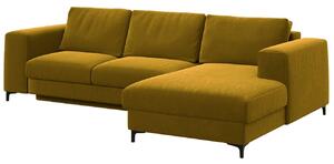 DEVICHY Rothe mustársárga bársony sarok háromszemélyes kanapéágy, jobb 277 cm