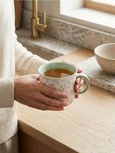 Sinsay - Kerámia bögre növényi mintával - halványzöld