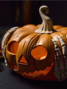 Sinsay - Halloween gyertyatartó LED gyertyákhoz tök formában csontvázkezekkel - narancs