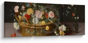 Kép - Jan Brueghel the Elder, Flowers in a Basket and a Vase, reprodukciók (órával) (90x30 cm)