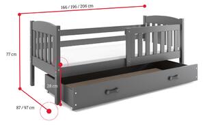 FLORENT P1 gyerekágy + AJÁNDÉK matrac + ágyrács, 90x200 cm, grafit, fehér