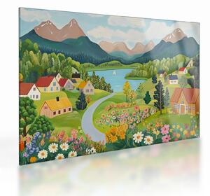 Üveg Üveg kép - Falu a hegyekben (70x50 cm)