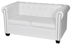 2 személyes fehér műbőr Chesterfield kanapé