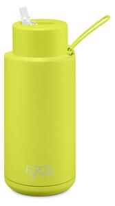 Frank Green CERAMIC BOTTLE neon yellow termosz fém szívószálas sport kupakkal