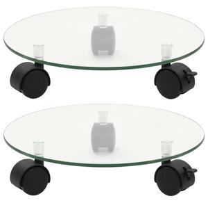 2 db kerek görgős virágalátét edzett üvegből, 28 cm átmérőjű