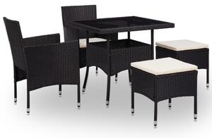 5 részes fekete polyrattan és üveg kültéri étkezőgarnitúra