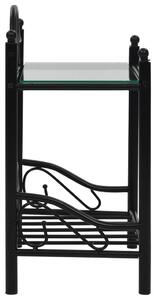 Fekete acél és edzett üveg éjjeliszekrény 45 x 30,5 x 60 cm