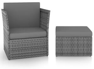 Antracitszürke kerti polyrattan szék zsámollyal
