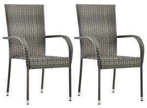 2 db szürke rakásolható polyrattan kültéri szék