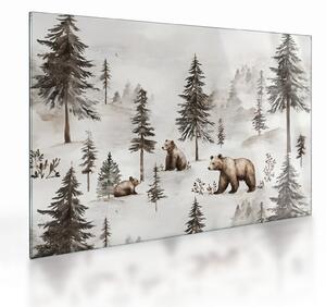 Üveg kép - Erdő medvékkel (70x50 cm)