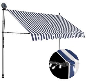 Kék és fehér kézzel kihúzható LED-es napellenző 300 cm