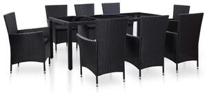 9 részes fekete polyrattan kültéri étkezőgarnitúra