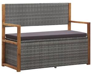 Szürke polyrattan és tömör akácfa tárolópad 115 cm