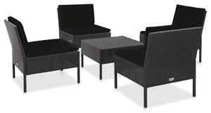 5-részes fekete polyrattan kerti kanapészett párnákkal