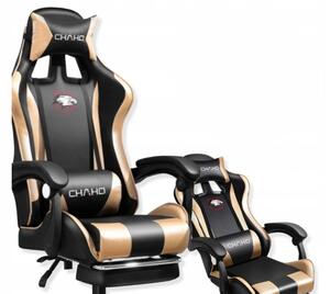 Kényelmes gamer szék fekete-arany masszázspárnával