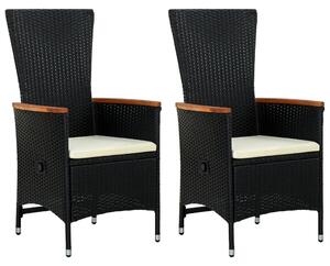 2 db fekete polyrattan kültéri szék párnával