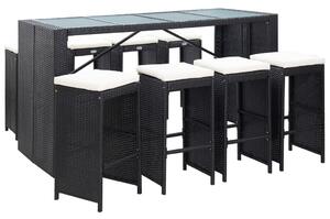 9-részes fekete kültéri polyrattan bárszett