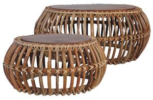 2 db természetes rattan dohányzóasztal