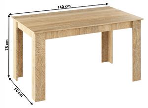 KONDELA Étkezőasztal, sonoma tölgyfa, 140x80 cm, GENERAL NEW