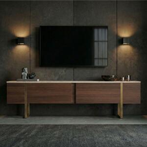 Hanah Home TV Stand Travertine Milano Walnut Gold Onera - Travertine, Milano Walnut, Gold