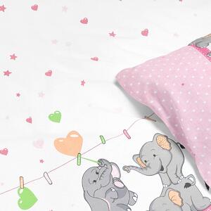 Goldea gyermek pamut ágyneműhuzat - cikkszám 617 rózsaszínű elefántok 140 x 200 és 70 x 90 cm