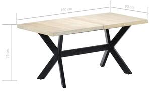Armilla fehér tömör mangófa étkezőasztal acél lábakkal 160x80x75 cm