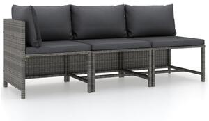 3 részes szürke polyrattan kerti bútorszett párnákkal