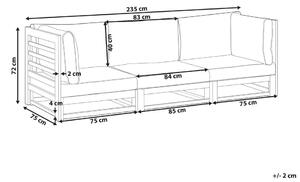 Háromszemélyes tópszínű akácfa kanapé szürke párnákkal TRANI