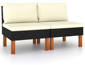 2 db polyrattan és tömör eukaliptuszfa középső kanapé