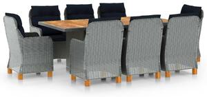9 részes világosszürke polyrattan kültéri étkezőszett párnákkal