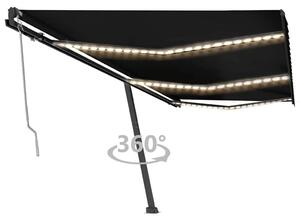 Antracitszürke szélérzékelős és LED-es napellenző 600x300 cm