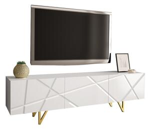 TV-állvány Audis, Laminált forgácslap, 52x180x37cm, Fehér, Fényes fehér
