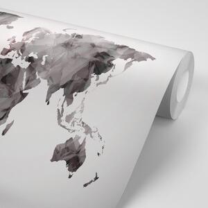 Öntapadó tapéta sokszögű világtérkép fekete-fehérben