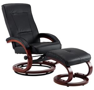 Fekete állítható háttámlás műbőr fotel lábzsámollyal