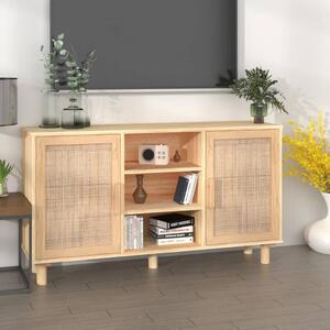 Barna tömör fenyő/természetes rattan tálalószekrény 105x30x60cm