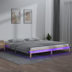 Tömör fa ágykeret LED-világítással 200 x 200 cm