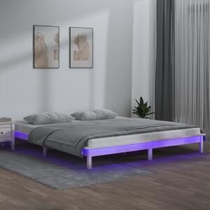 Fehér tömör fa ágykeret LED-világítással 200 x 200 cm