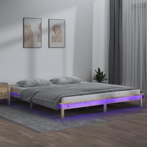 King Size tömör fa LED-es ágykeret 150 x 200 cm