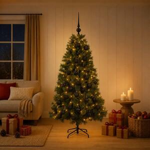 Műkarácsonyfa gömbbel 120 cm 150 LED Meleg fehér PVC és fém