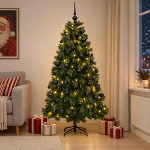 Műkarácsonyfa díszgömbbel 180 cm 300 LED Meleg fehér PVC és fém